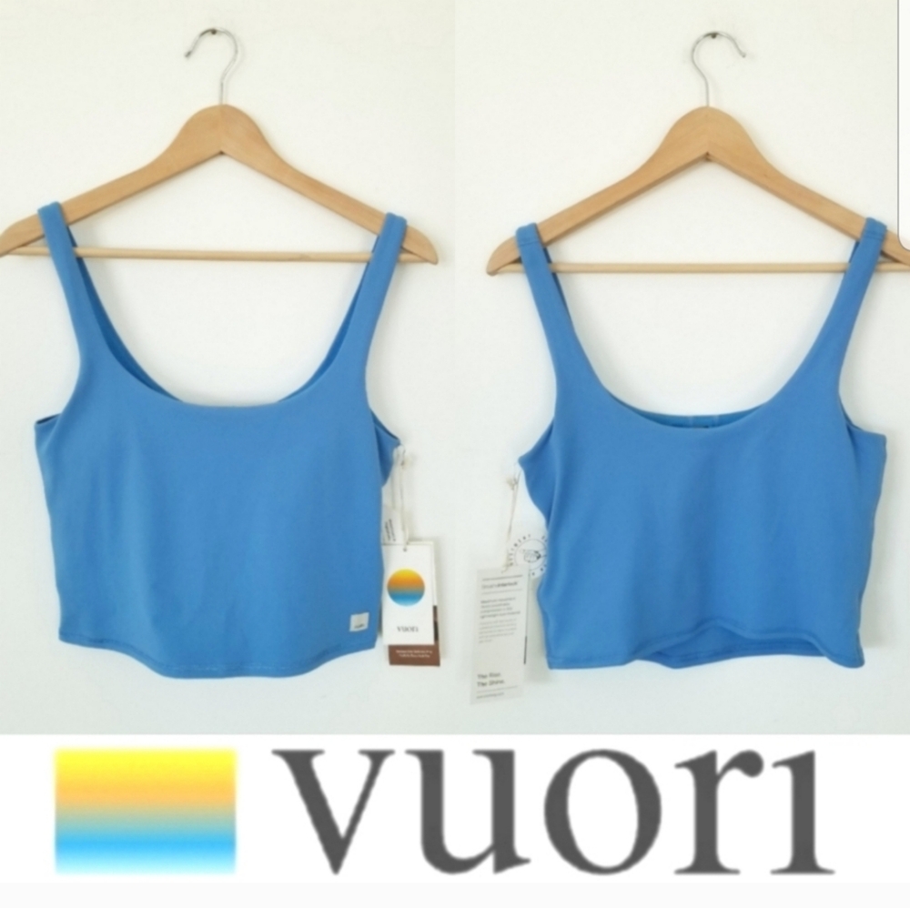 Vuori Daily Crop Tank Top Baltic Blue NWT Athletic Yoga Tennis Price Is Firm - Picture 11 of 12